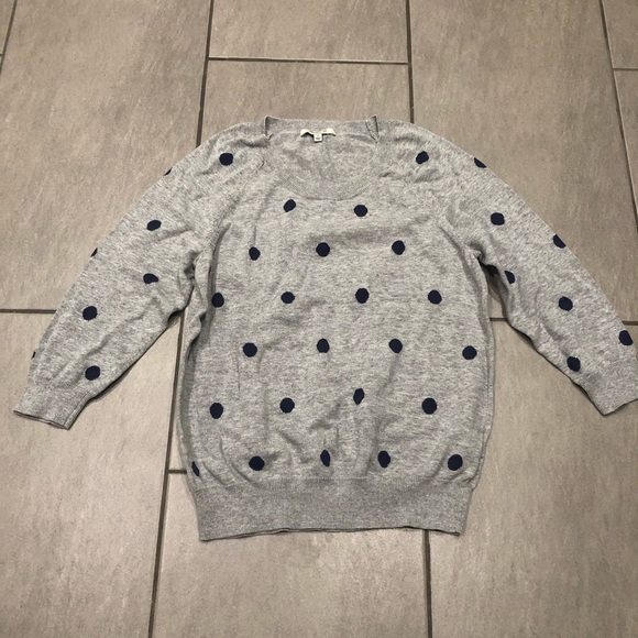 Madewell Tops - Madewell Grey Sweater Navy Polka Dots
